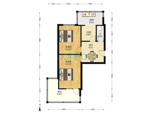 石油大众宿舍 2室1厅1卫 57平方
