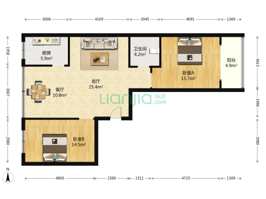 聖山帝景 2室2厅1卫 106平方