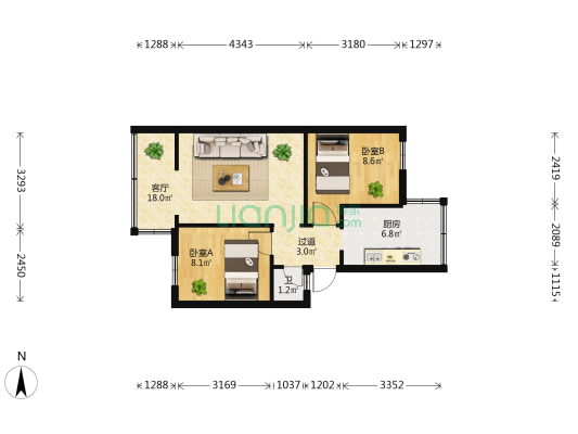 新闻路212号 2室1厅1卫 46平方