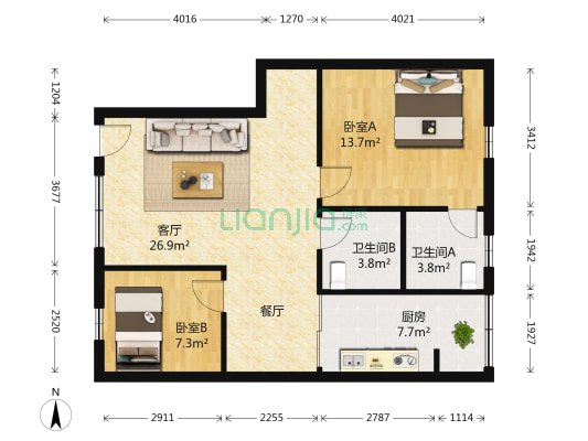 繁江六巷29号 2室1厅2卫 78平方