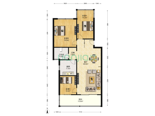 世纪新城 3室1厅1卫 113平方
