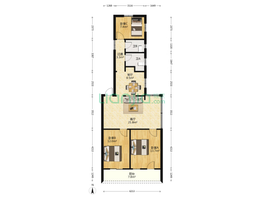 海口市人才宿舍楼 3室2厅2卫 82平方