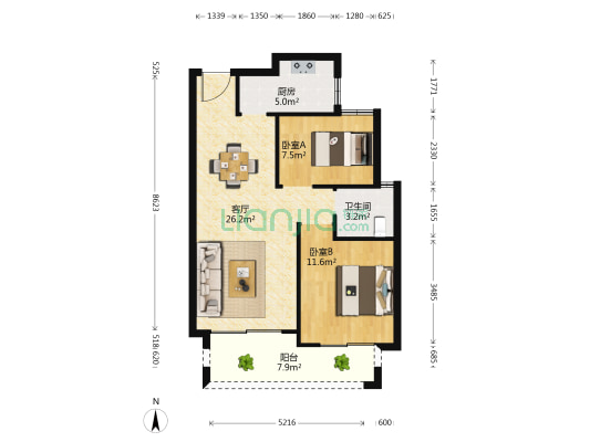 晟凯百盛园 2室1厅1卫 80平方