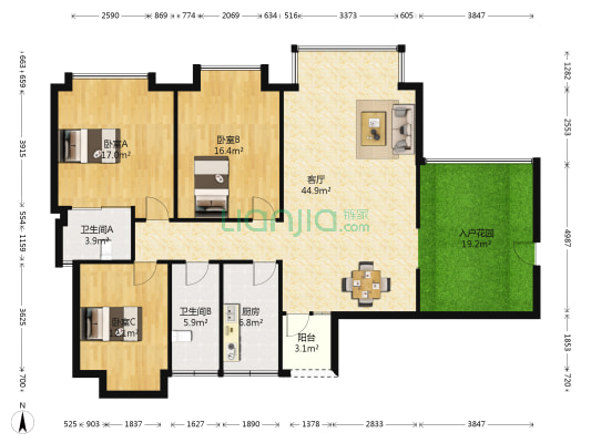 金碧花苑 3室1厅2卫 138平方