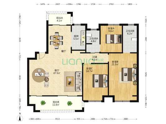绿地长滩 3室1厅2卫 150平方