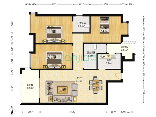 体育花园 3室1厅2卫 123平方