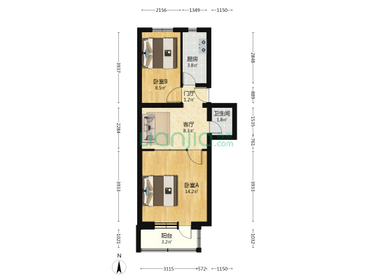 苗圃宿舍家属楼 2室1厅1卫 54平方