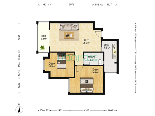 兴城佳域 2室1厅1卫 86平方