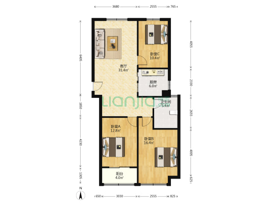 汉城国际二期 3室1厅1卫 120平方