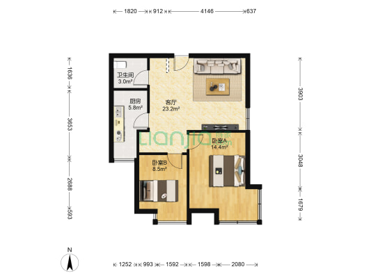 满堂悦MOMA 2室1厅1卫 75平方