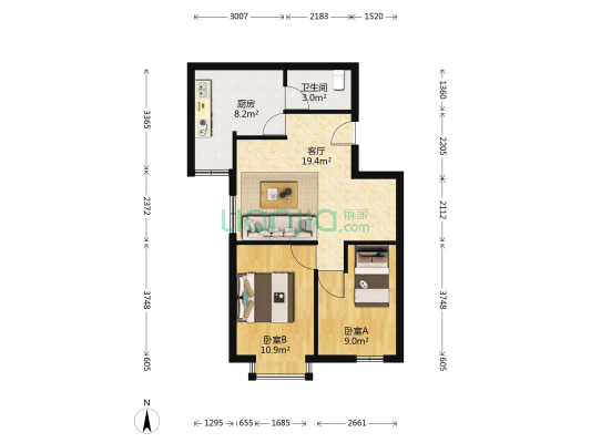 两江嘉苑 2室1厅1卫 75平方