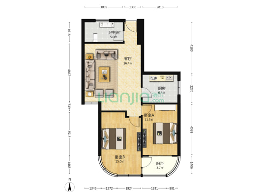 悦泉公寓 2室1厅1卫 91平方