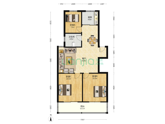 秀夫苑 3室1厅1卫 110平方