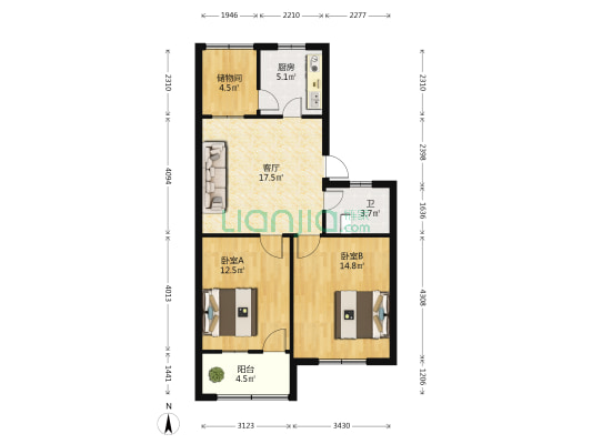 震华磨具厂 2室1厅1卫 74平方