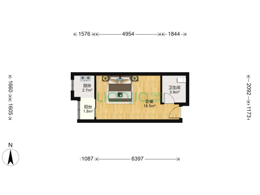 文慧园一号公寓 1室0厅1卫 38平方