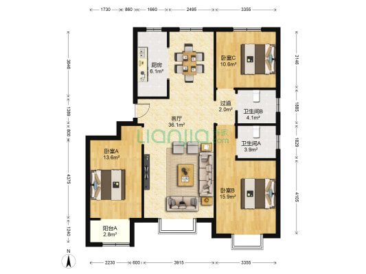 帝华书香苑 3室1厅2卫 127平方