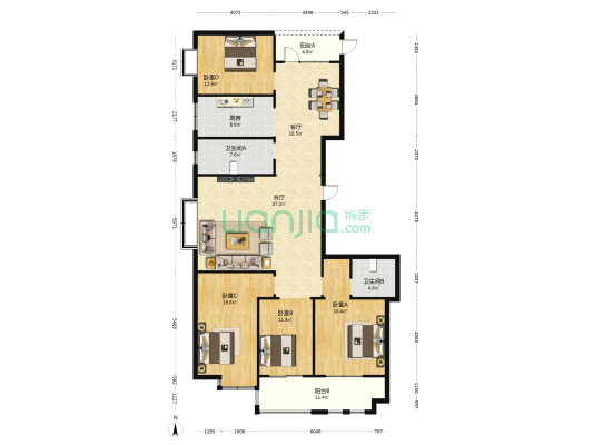 汇景华庭小区 4室2厅2卫 204平方