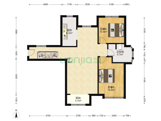房本满二，毛坯随意装修。楼层好户型好-户型图