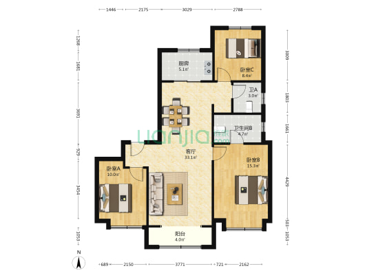 兰州万科城四期 3室1厅2卫 118平方