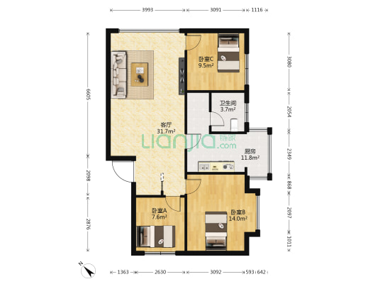 麒龙璟苑 3室1厅1卫 98平方