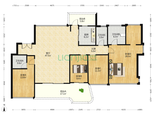 中海松湖林语 4室1厅3卫 170平方