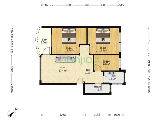 兴业广场 3室2厅1卫 82平方