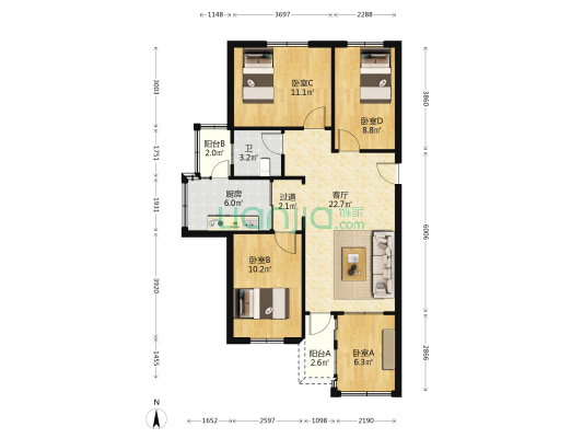 田苑小区 4室1厅1卫 85平方