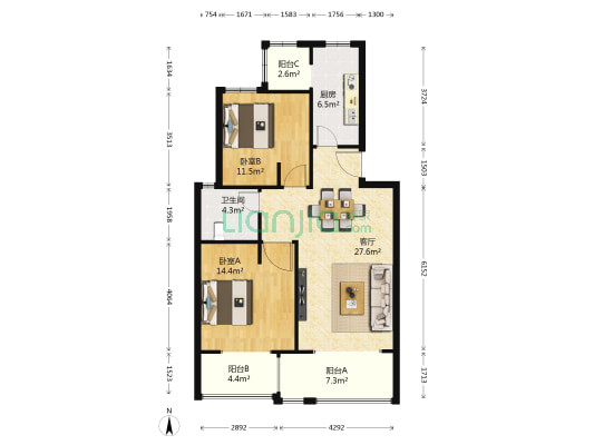 浦江世博家园七街坊 2室1厅1卫 80平方