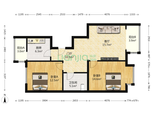 霁月园 2室1厅1卫 91平方