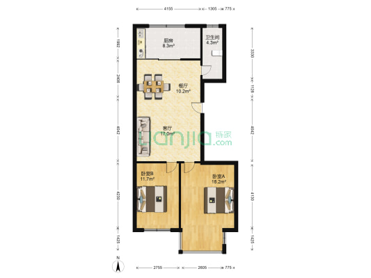 龙港景苑社区 2室2厅1卫 94平方