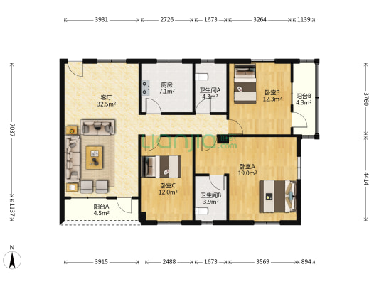 西苑小区(顺德) 3室1厅2卫 115平方
