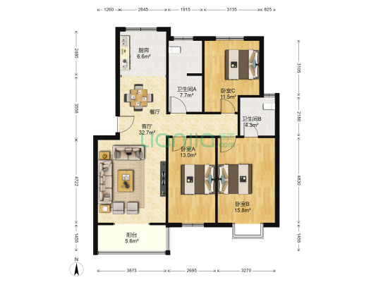 基正盛世港湾 3室1厅2卫 126平方