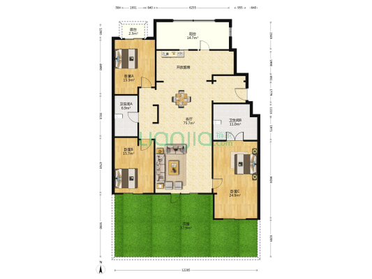 华纳豪园1期 3室1厅2卫 208平方