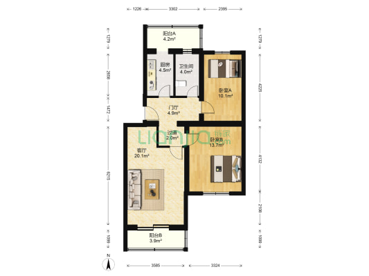 前进花园石门苑 2室1厅1卫 91平方