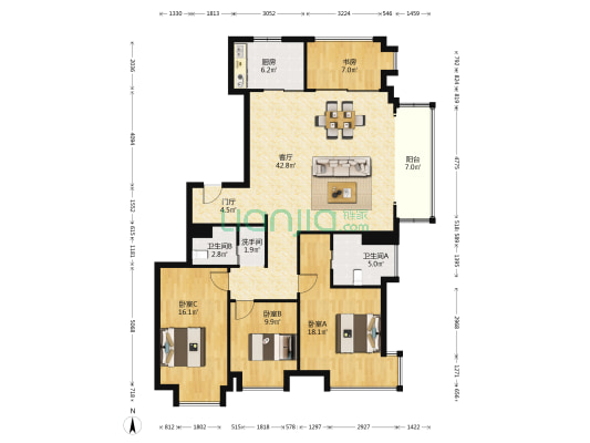 万科天空之城四期光之丘 4室1厅3卫 161平方