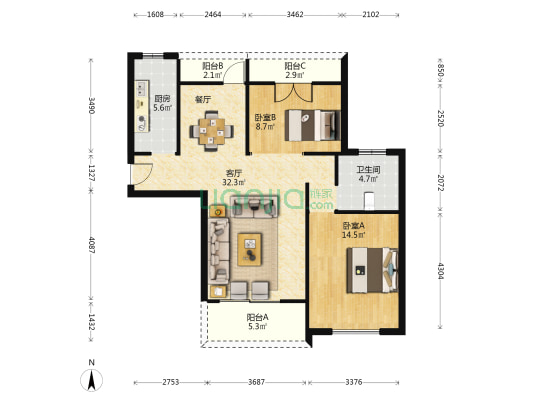 英伦尊邸 2室1厅1卫 214平方