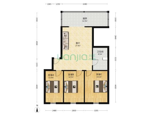 气象小区 3室1厅1卫 108平方