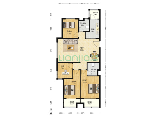 恒大林溪郡 4室1厅2卫 146平方