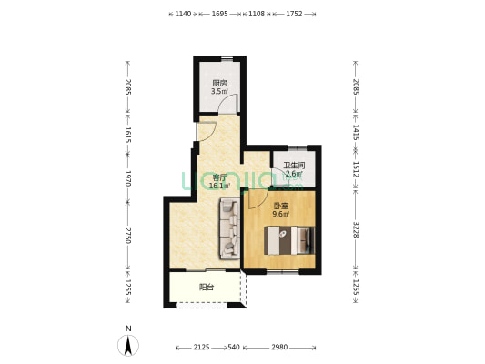 竹景苑 1室1厅1卫 51平方