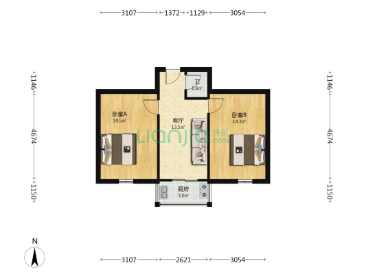 电力天胜小区 2室1厅1卫 53平方
