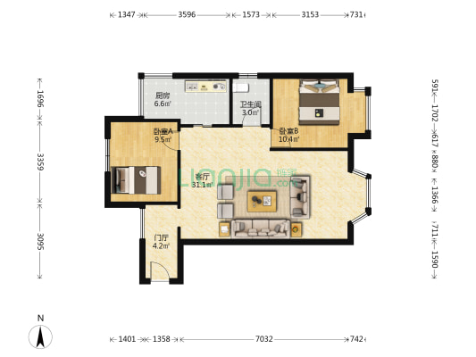 东润豪庭二期 2室1厅1卫 78平方