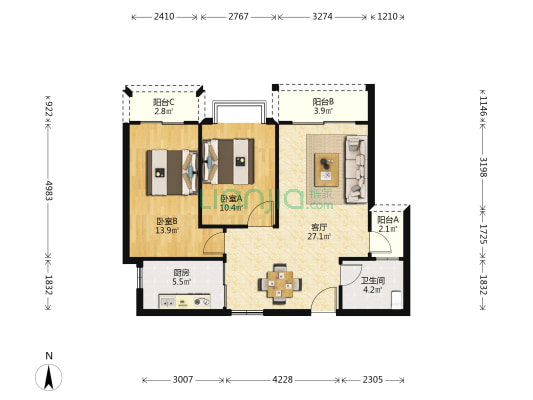 凯航大楼 2室1厅1卫 102平方