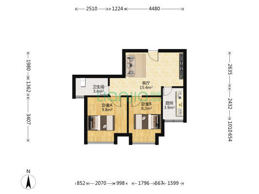 此房精装修 住家安静 保养好 户型方正-户型图