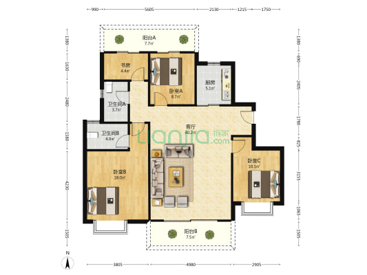 万科珈蓝 4室1厅2卫 143平方