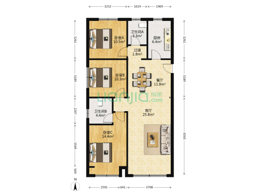 开元盛世信园三期 3室2厅2卫 119平方