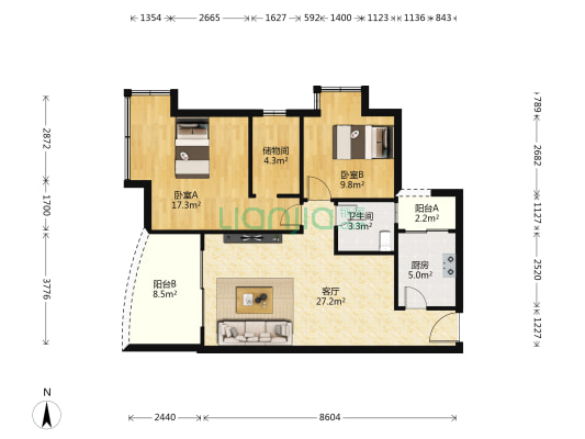 金府丽景2期 2室1厅1卫 88平方
