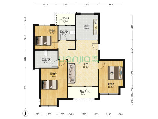 华阳路凤麟府纯洋房社区人车分流9R社区小三居双卫出售-户型图