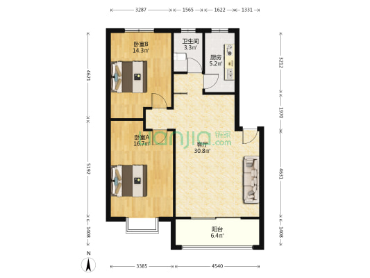 绿景苑 2室1厅1卫 89平方