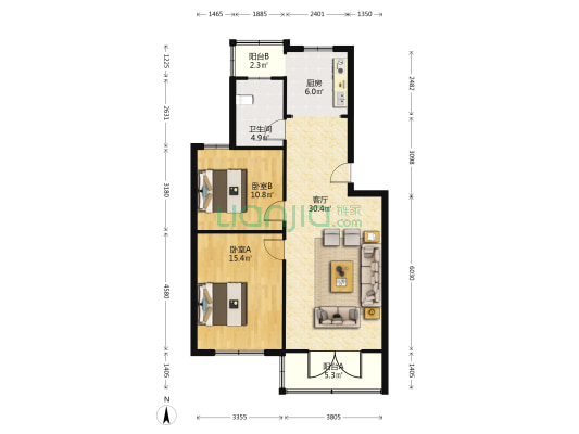 仙霞绿园 2室1厅1卫 89平方