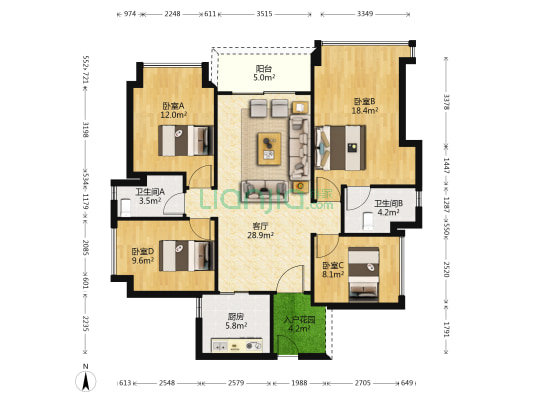 合景天銮 4室1厅2卫 114平方